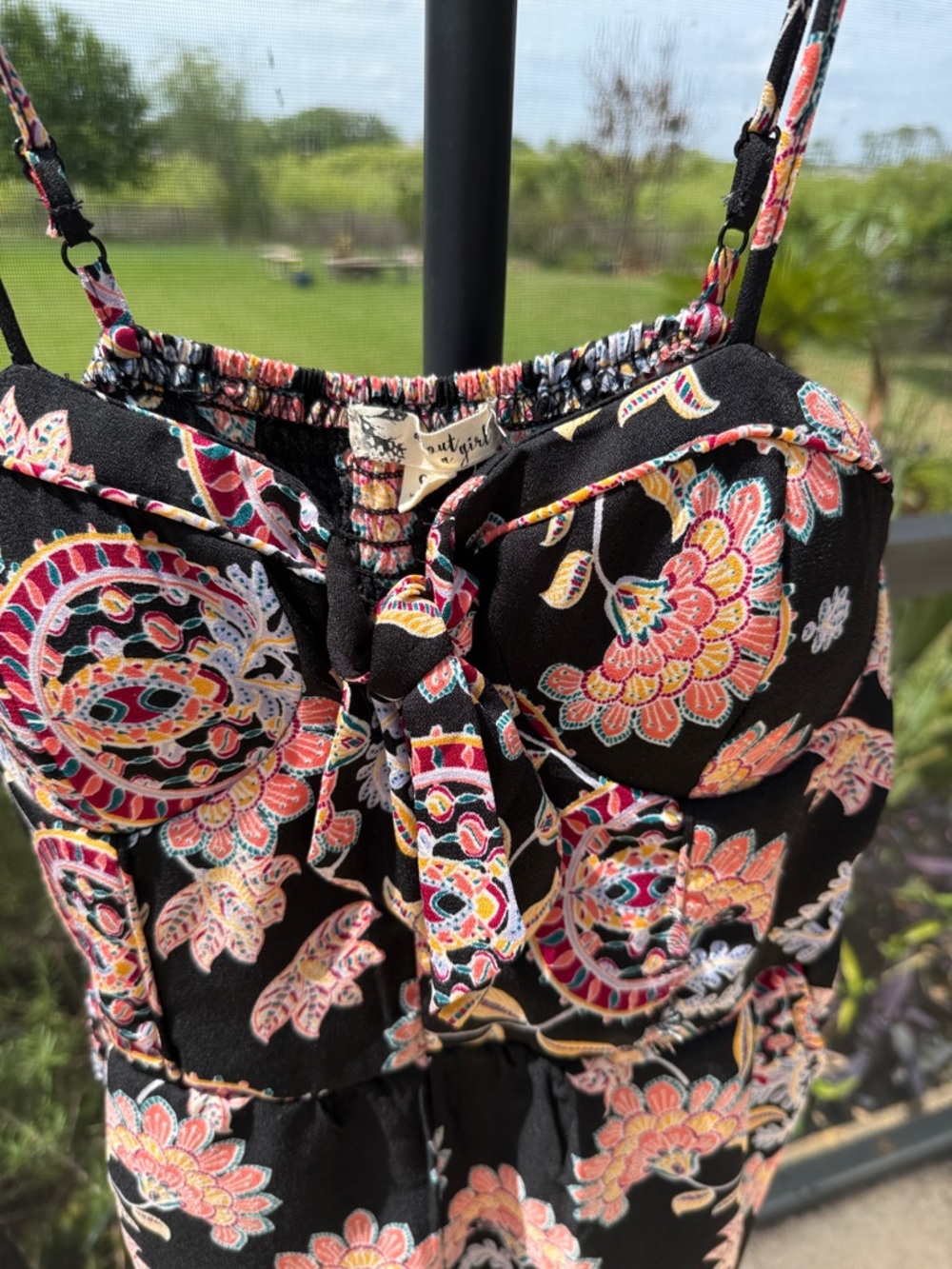 About A Girl Black Floral Print Spaghetti Strap Romper